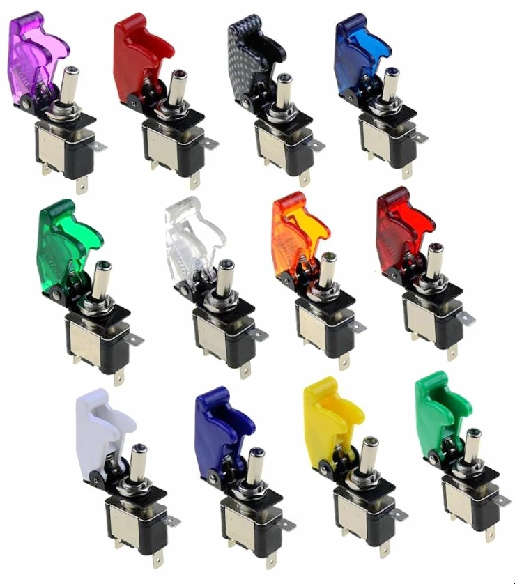 illuminated LED Toggle Switch With Missile Style Flick Cover 12V Car Dash