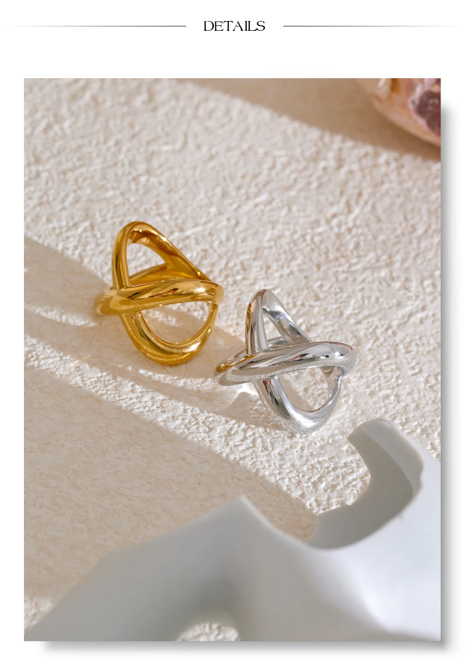 Yhpup # PVD-beschichteter Statement-Edelstahl in X-Form, geometrischer Fingerring, wasserdicht, glattes Metall, handgefertigter polierter Schmuck – Detail 13