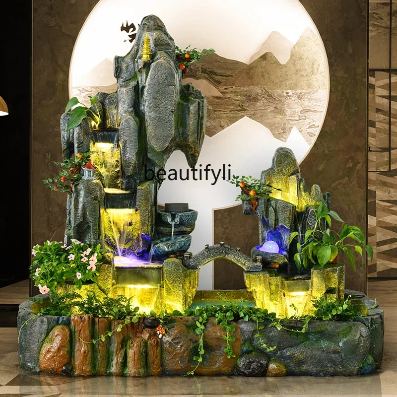 Large Artificial Mountain and Fountain Fish Tank Living Room Interior Decoration Fish Pond Landscape Floor Garden Decoration