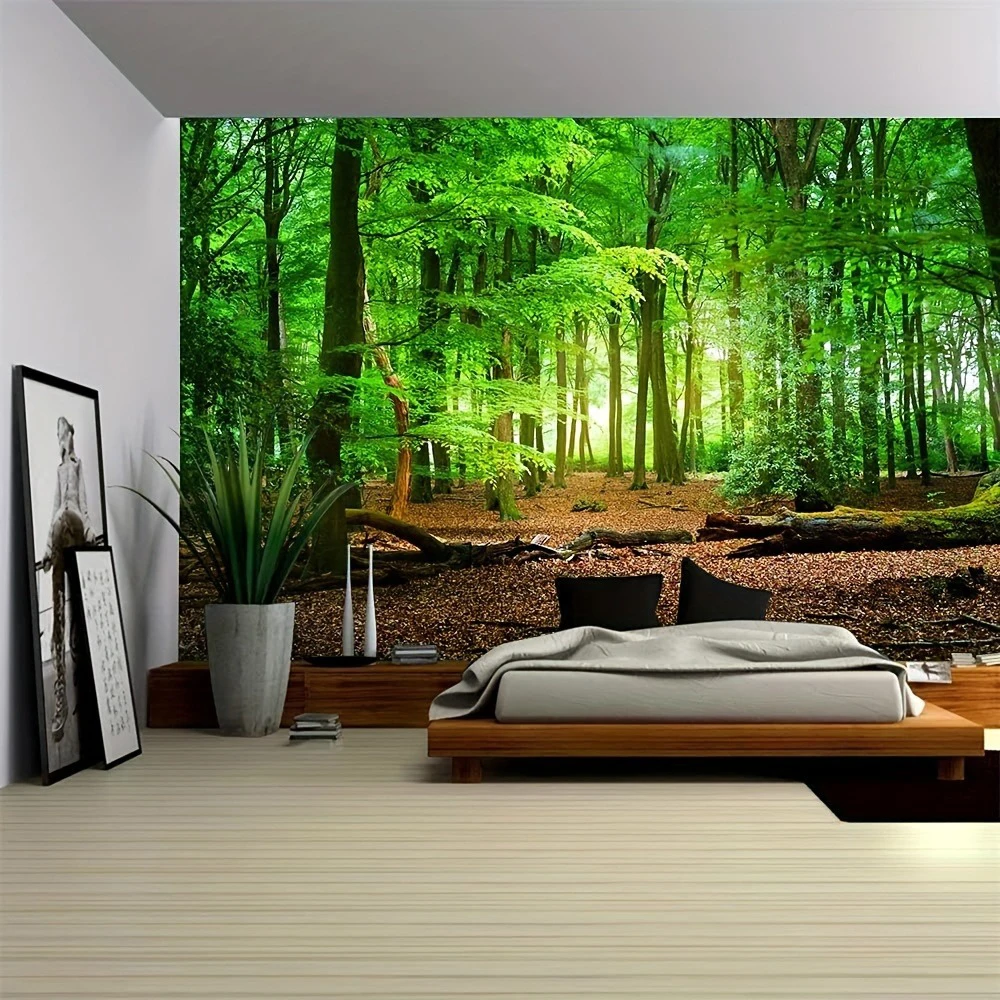 Mystical Forest Tapestry Wall Hanging Green Misty Landscape Wall Tapestry For Bedroom Living Natural Scenery Room Home Decor