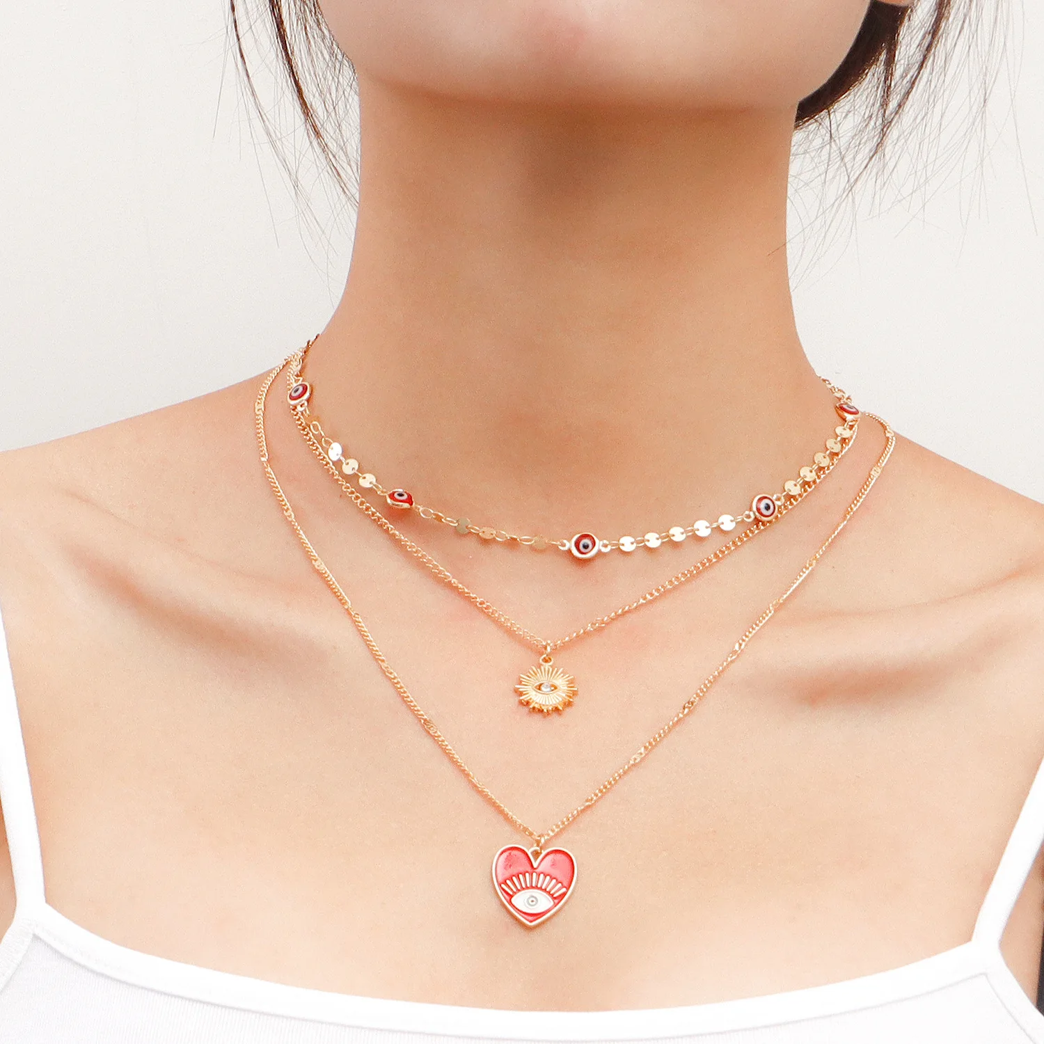 Ins Style Layered Eye Necklace Simple Cold Design Collarbone Chain Unique Gift for Women Silver Standard Length Necklace
