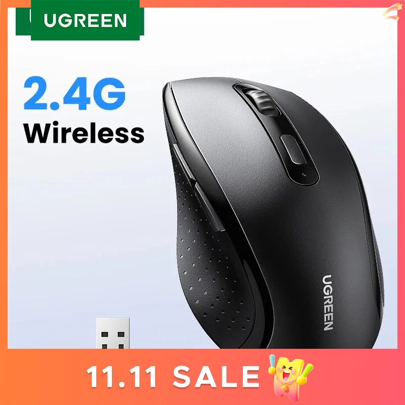 

Беспроводная мышь UGREEN для компьютера, 1600DPI, бесшумная мышь с USB-приемником 2,4 ГГц для ПК, MacBook, планшета, ноутбука
