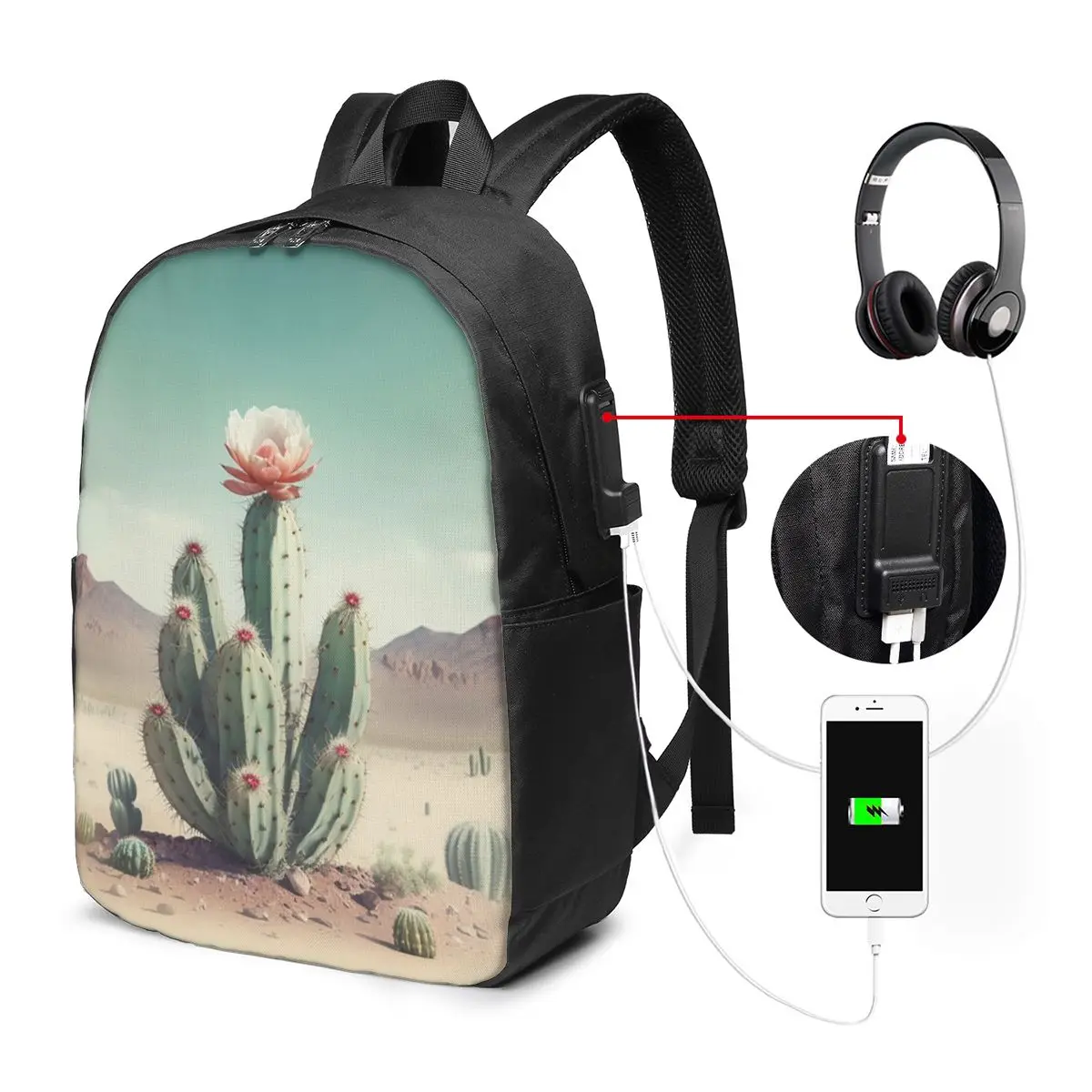 Cactus And Flower Desert Scenery Backpack Travel Notebook Bag Computer College Student School Bag Laptop Shoulder Bags Men Women