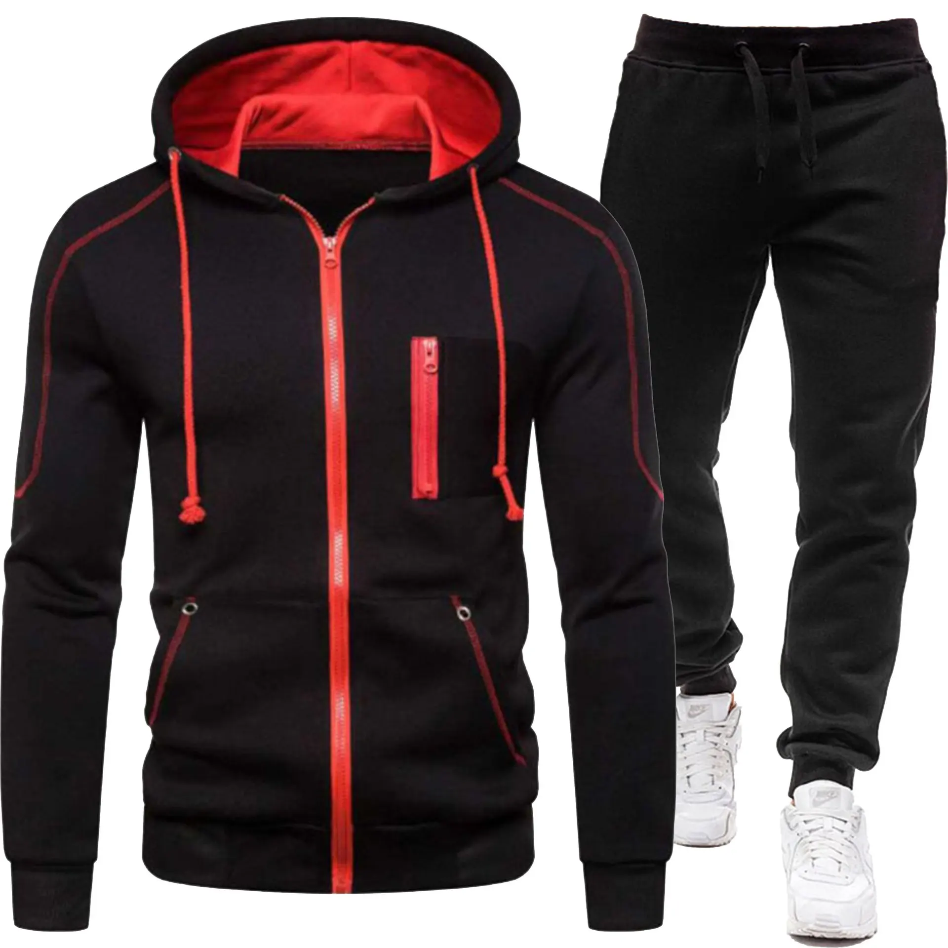 

2025 cardigan jacket Spring and Autumn men's zipper hooded outdoor running sports men's casual hoodie set
