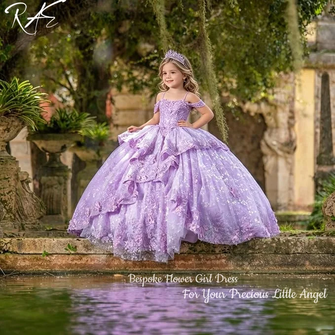 Exquisite Off‑Shoulder Puffy Flower Girl Dress For Wedding Birthday Pageant Formal Gowns