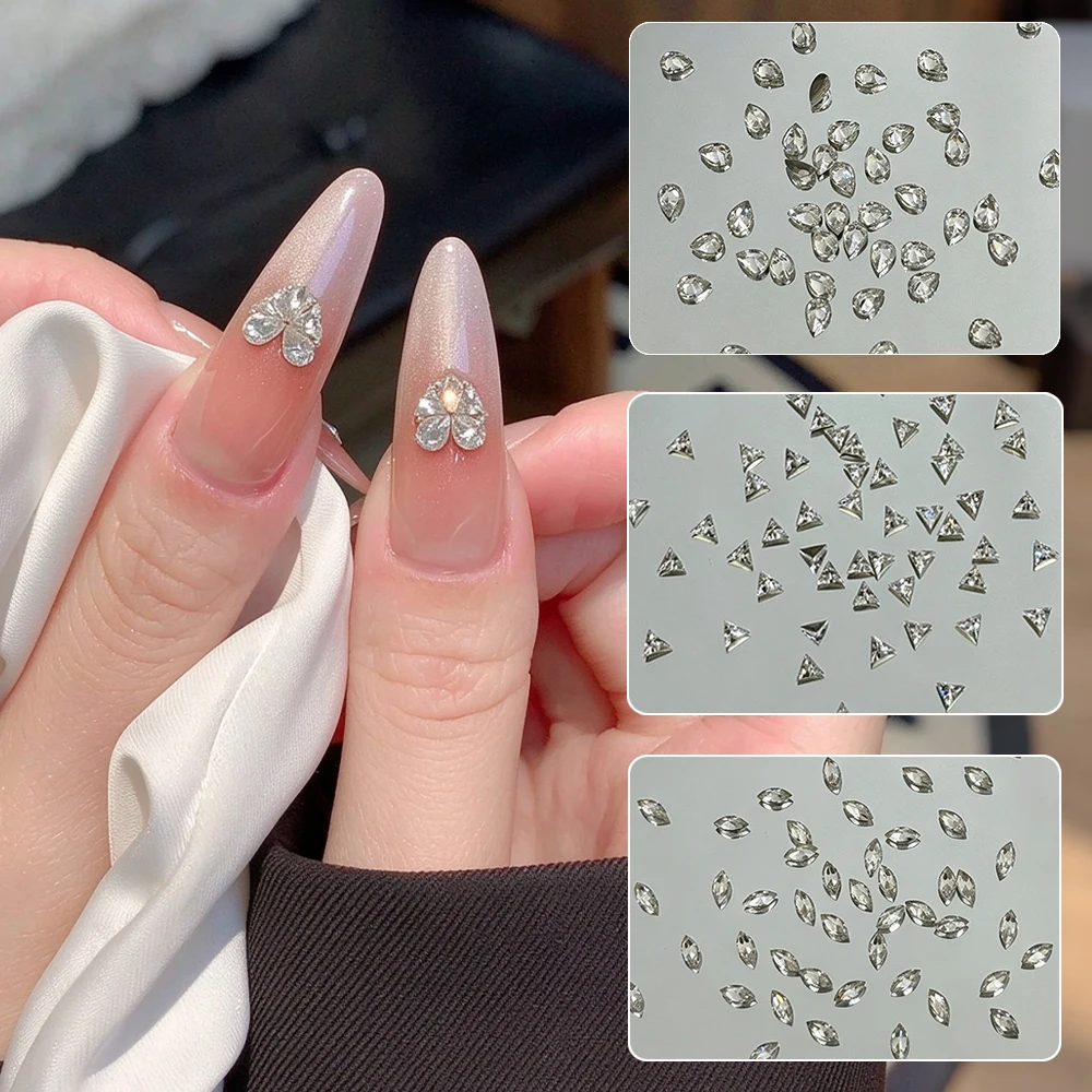 100pcs Multi-shaped Clear Zircon Bling Nail Rhinestone 3D Mini Crystal Gem(Triangle/Square/Rhombic/Oval/Heart) DIY Splicing Deco