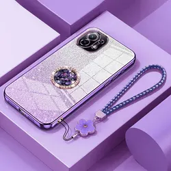 Mi11 Lite 5G Luxury Diamond Holder Case For Xiaomi Mi 11 Lite 5G NE 11T pro Bling Glitter Shockproof Lanyard Cover Case Mi11lite