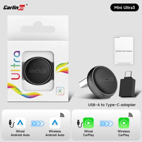 Беспроводной адаптер CarlinKit Mini Ultra Android CarPlay для модернизации автомобильной информационно-развлекательной системы, с поддержкой BT, Wi-Fi 5.8ГГц, OTA-обновлений, Plug & Play