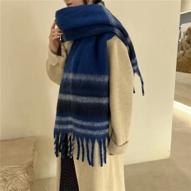 Purple Striped Scarf Women Luxury New Fashion Warm Scarf Thick Shawl for Winter Cashmere Scarves Blanket echarpe femme hiver