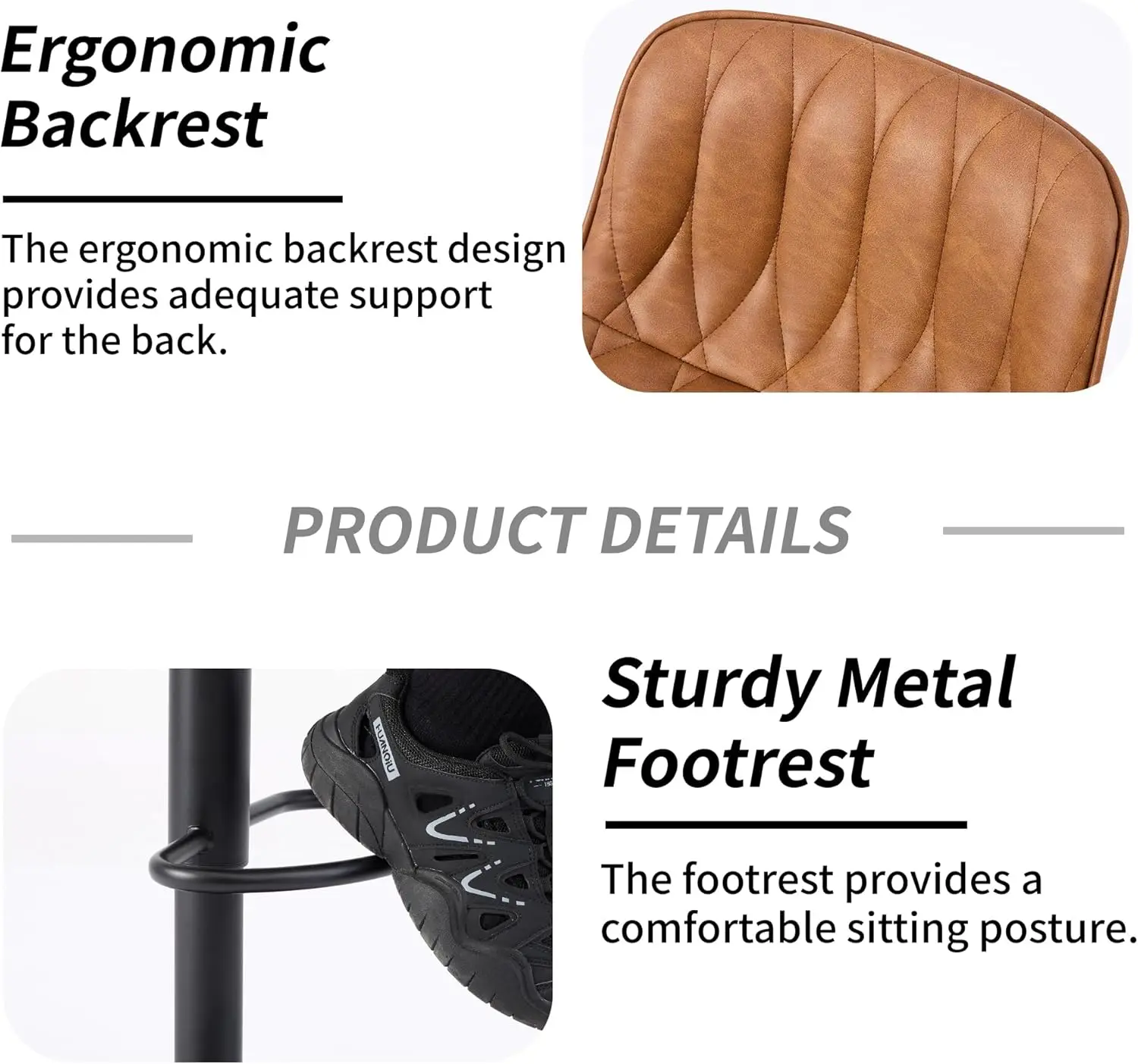 Swivel Bar Stools Set of 3, Brown Adjustable Counter Height Faux Leather Bar Stools with Back (3PCS)