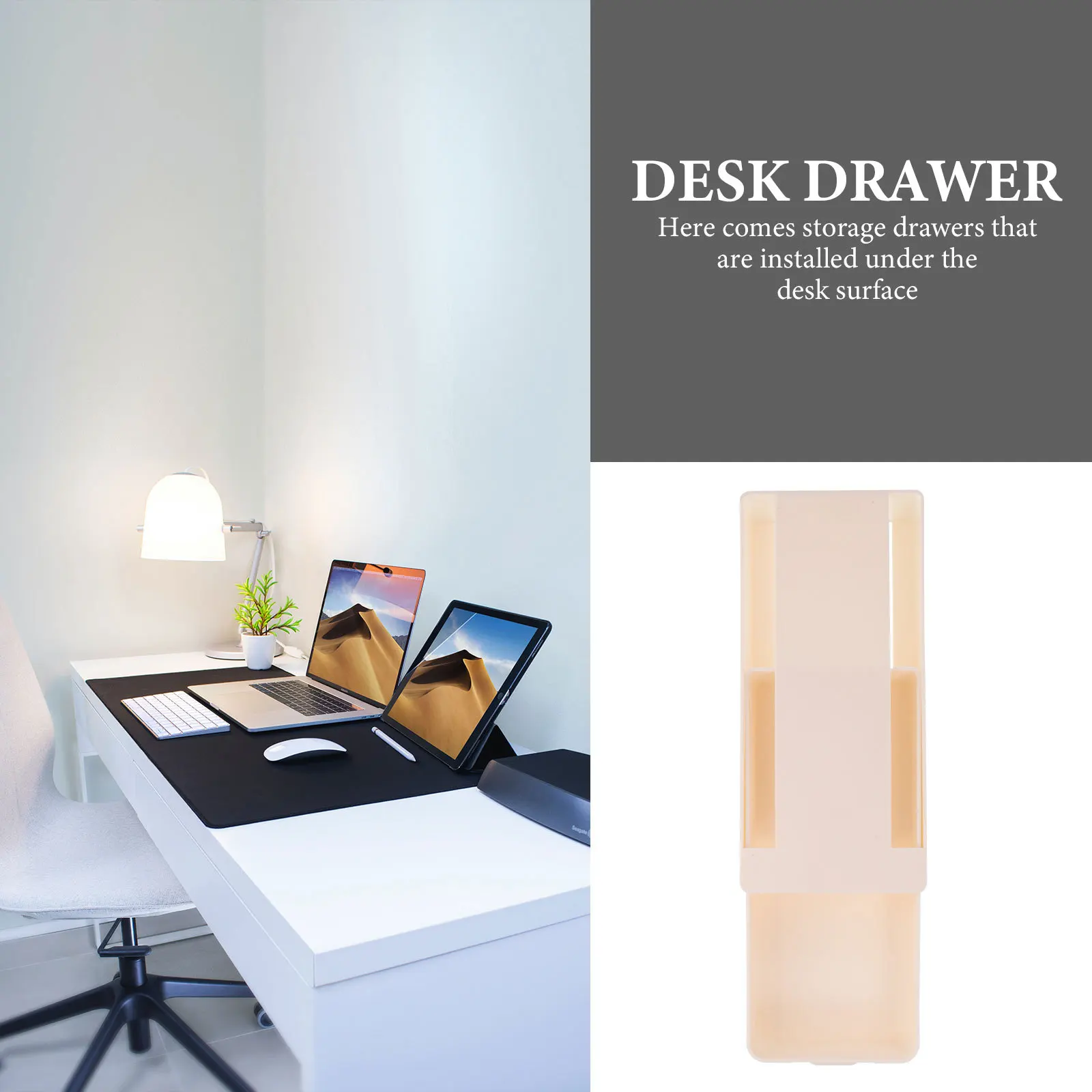 قطعتان من منظم تخزين درج المكتب المخفي ذاتي اللصق وخفيف الوزن وخالي من الأظافر، مثالي لمطبخ غرفة النوم المكتبية #6