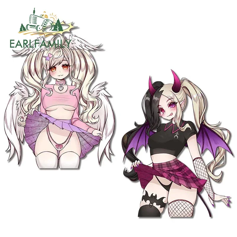 

EARLFAMILY 13cm Devil Angel Girl Mini Skirt Thicc Sexy Car Stickers Waterproof Sunscreen Decals Creative Scratch-Proof Decor