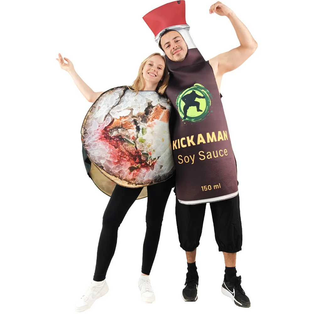 

Wholesale Halloween Costumes Couple Cosplay Outfits Sushi Soy Sauce Set Party Bar Performance