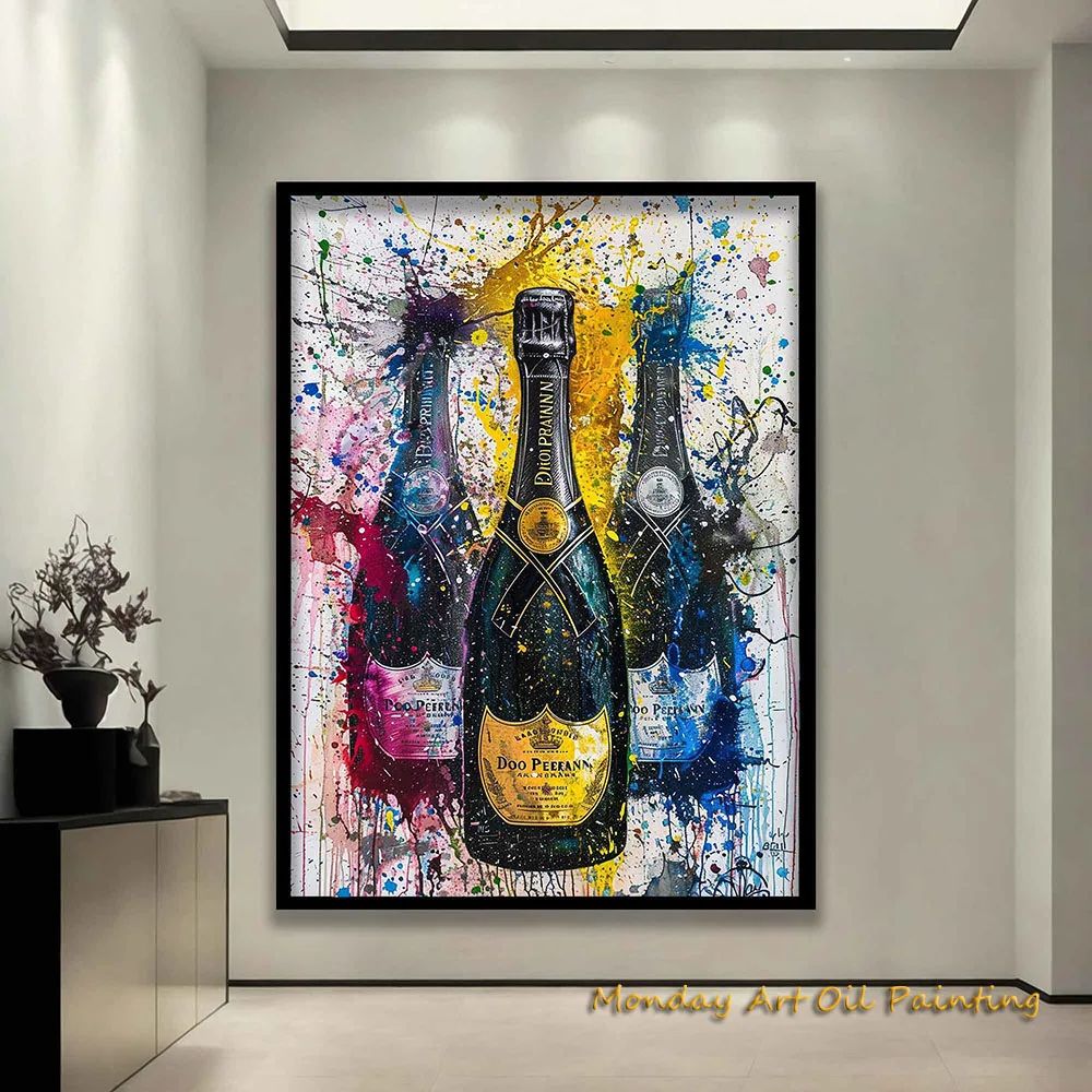 

100% Handmade Painting Mondern Style Wine Bottles Wall Art For Home Decor Colorful Acrylic Oil Painting Fedex Shipping Cost