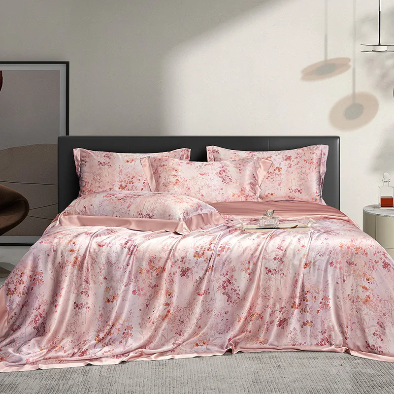Home Textiles Big Craft Silk Four-piece Set 100% Mulberry Silk Kit Sheet Quilt Cover Bedding