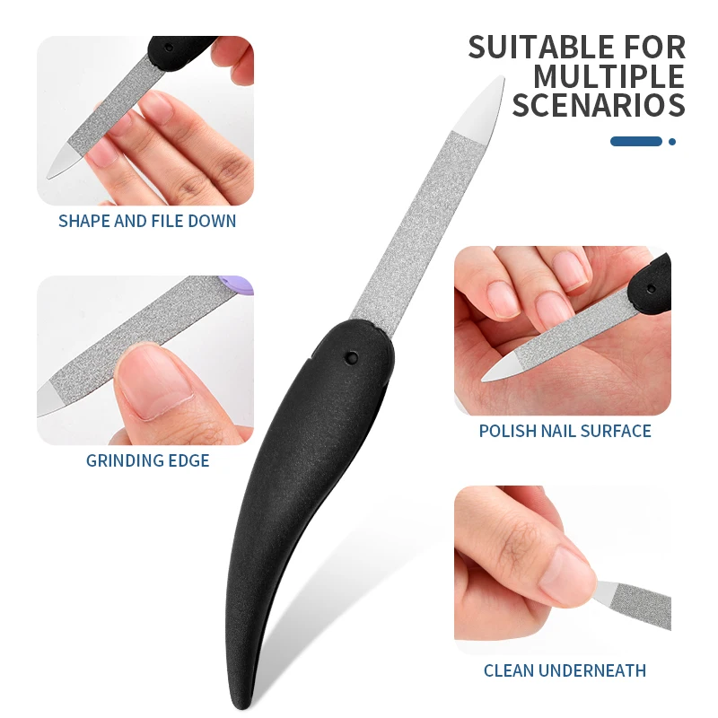 5-teiliges Set, faltbare Nagelfeile mit kleinen Fischen, gewaschen und poliert, Manikürefeile, doppelseitig, mattiertes ABS-Kunststoffmaterial, Nagelkunst