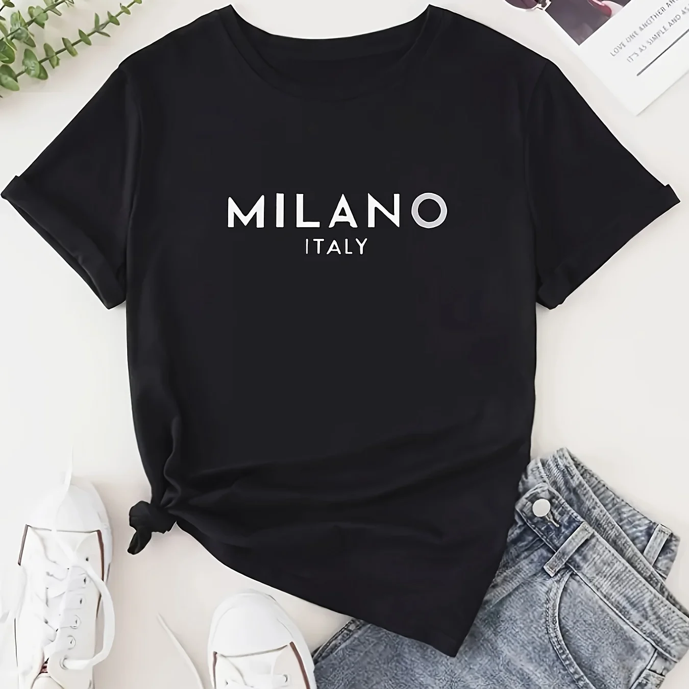 MILANO Print Crew Neck Tees Casual Short Sleeve T-Shirt For Spring  Summer Women's Clothing