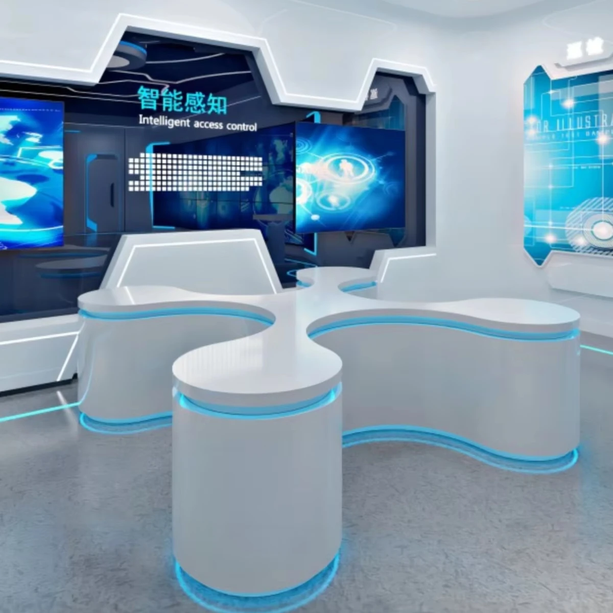 

High-End Circular Center Island Cabinet Booth Customizable Modern Design Technology Exhibition Customizable Showcases