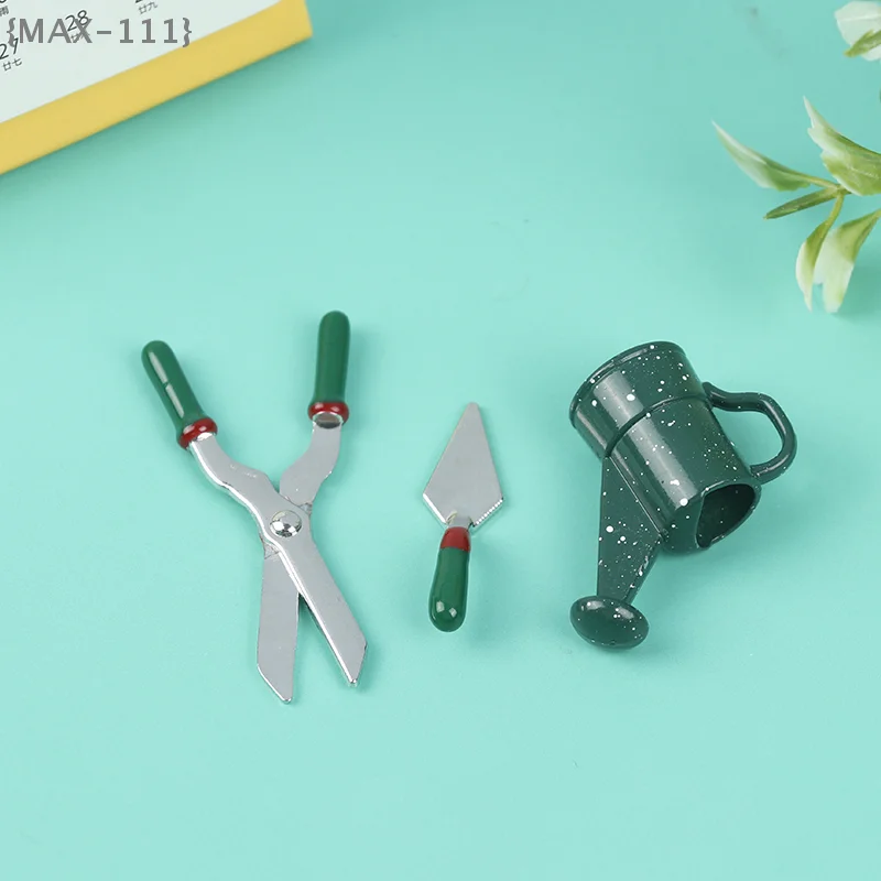 【F2-MAX111】1: 12 Dollhouse mini model metal watering pot scissors shovel gardening tool set