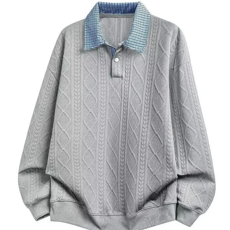 Youth Autumn Season Casual Style American Trend Loose Collar False Two-Piece  Shirt Men's Top Fashionable Geometric Pattern