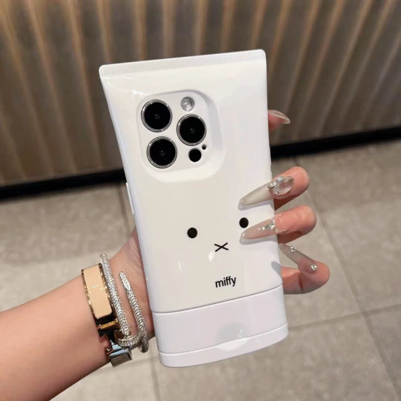 Miffy – coque de téléphone pour IPhone16ProMax15/13, Design d'inspiration cosmétique, couverture fine antichoc avec dessin animé mignon, cadeau minimaliste et tendance