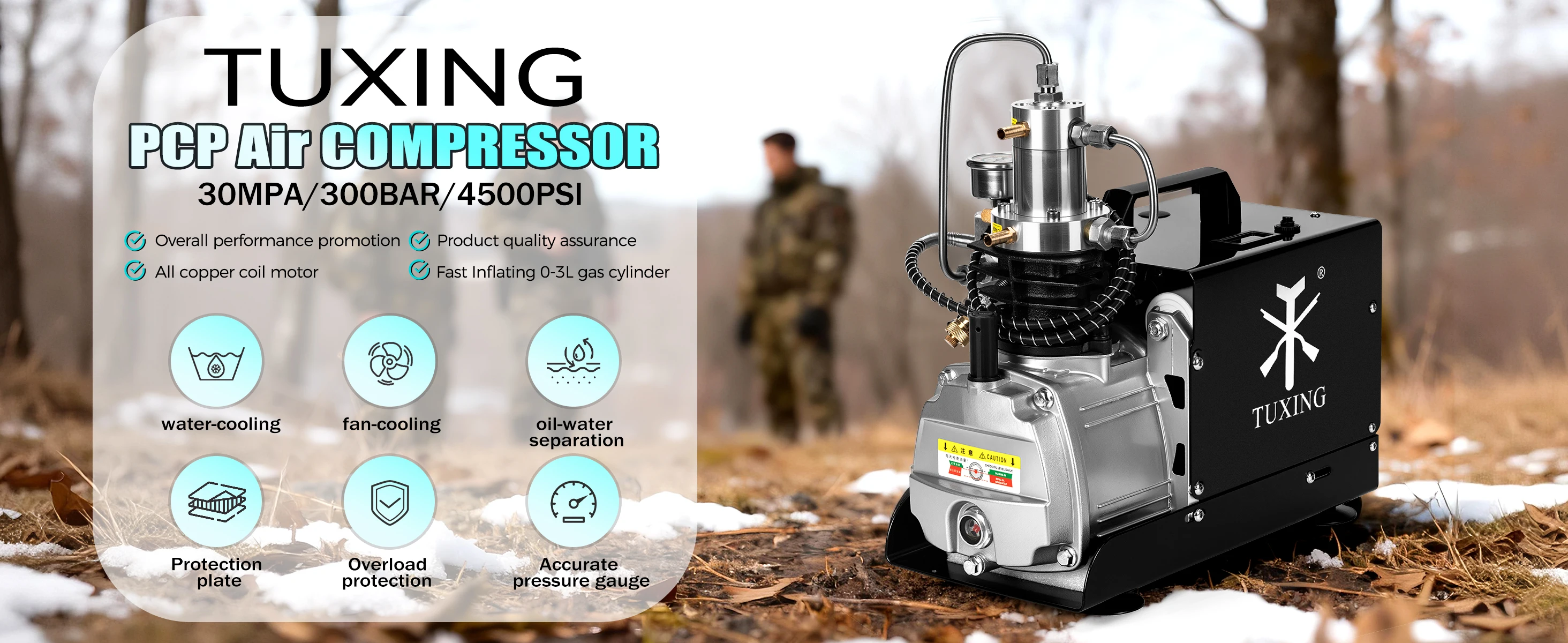 TUXING 300Bar 4500Psi PCP Luftkompressor Elektrischer Hochdruckkompressor für Tauchen 0-6,8L Tank PCP Gewehr 220V/110V TXES021 – Detail 1