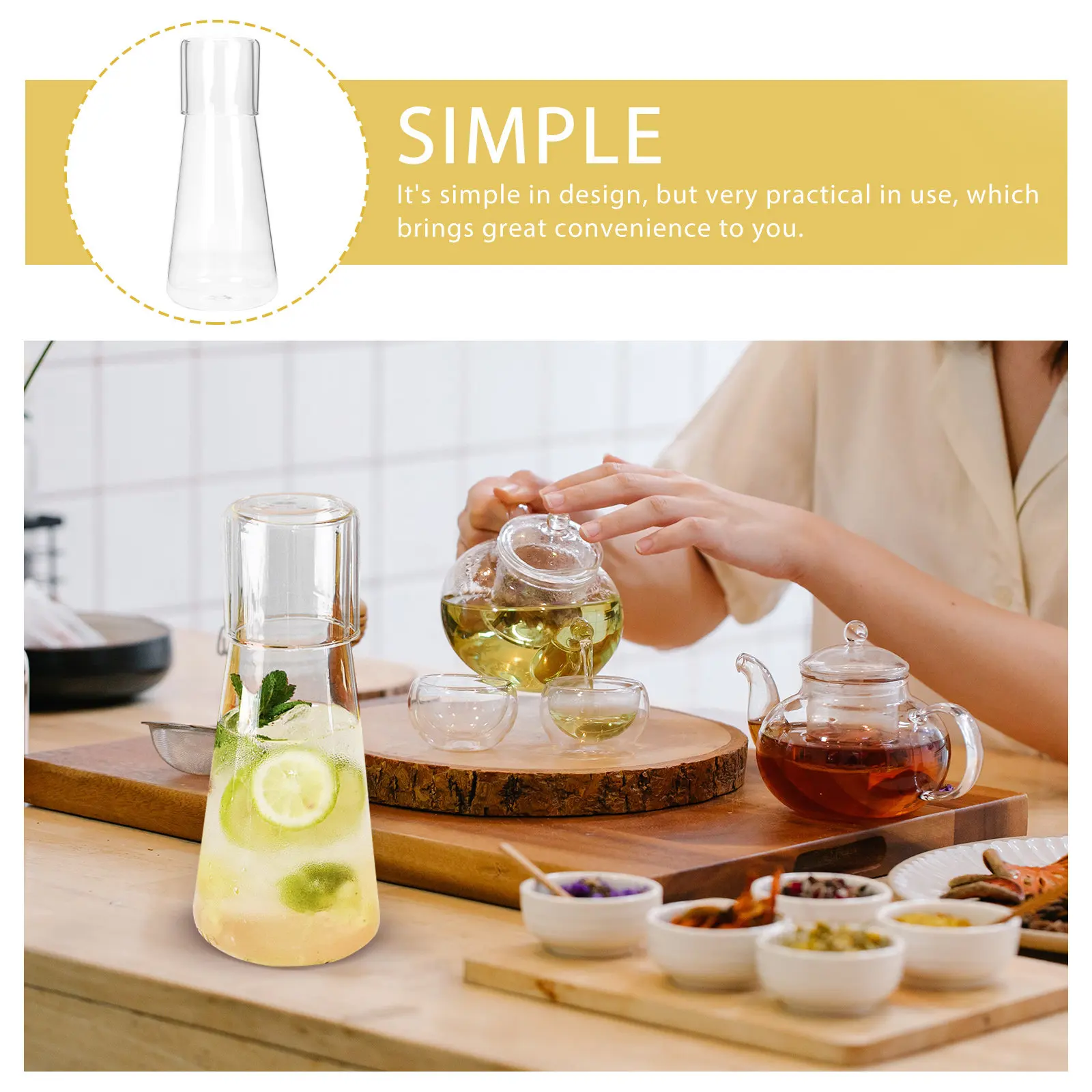 1Set Elegant Transparent Glass Cold Water Kettle Set Food Safe Thickened Carafe for Iced Tea Beer Beverages Pool Party Picnic
