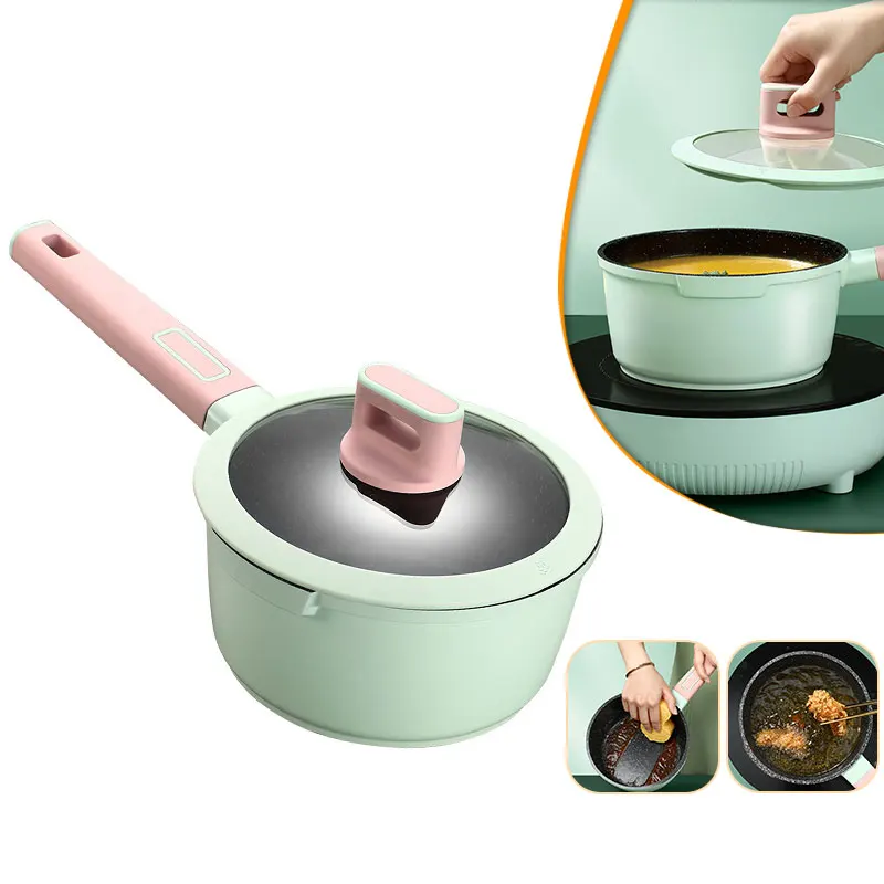 

1.9L Pot with Glass Lid & Wooden Handle Soup Pan Milk Pan Non-Stick Cookware pot for Electric Induction & Gas Stoves