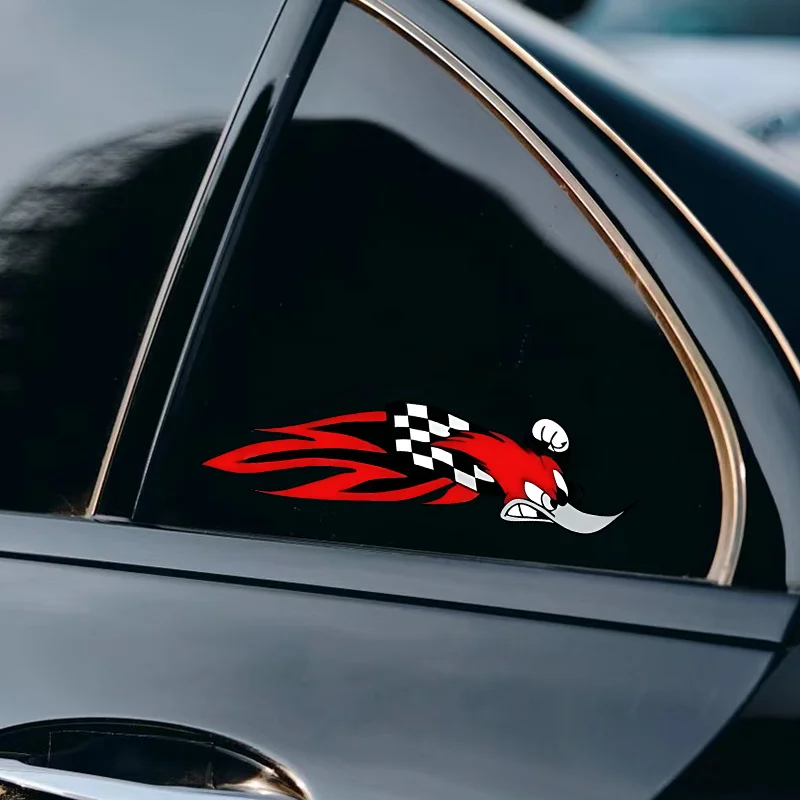 1pc Creative Black and White Checkered Woodpecker Sprint Stickers Waterproof Sunscreen Scratches for Car Rear Bumper Triangle
