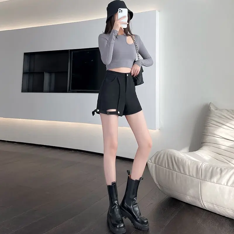 不規則なショーツ女性 2025 春夏ハイウエスト中空アウトワイドレッグショートパンツセクシーなファッションすべて一致ストリート