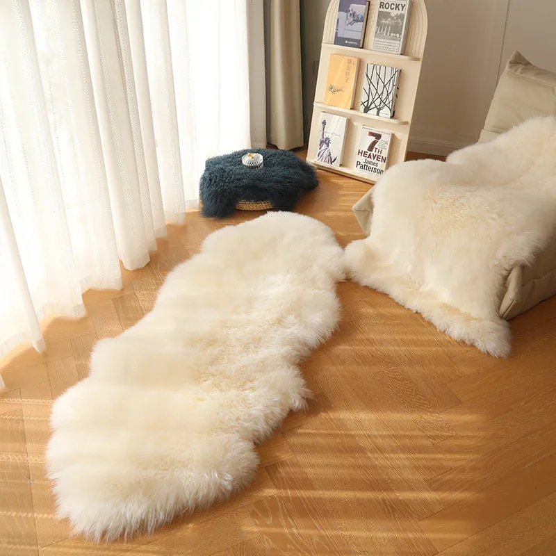 Wool sofa fur integrated bedside blanket, whole sheepskin cushion long hair irregular bedroom