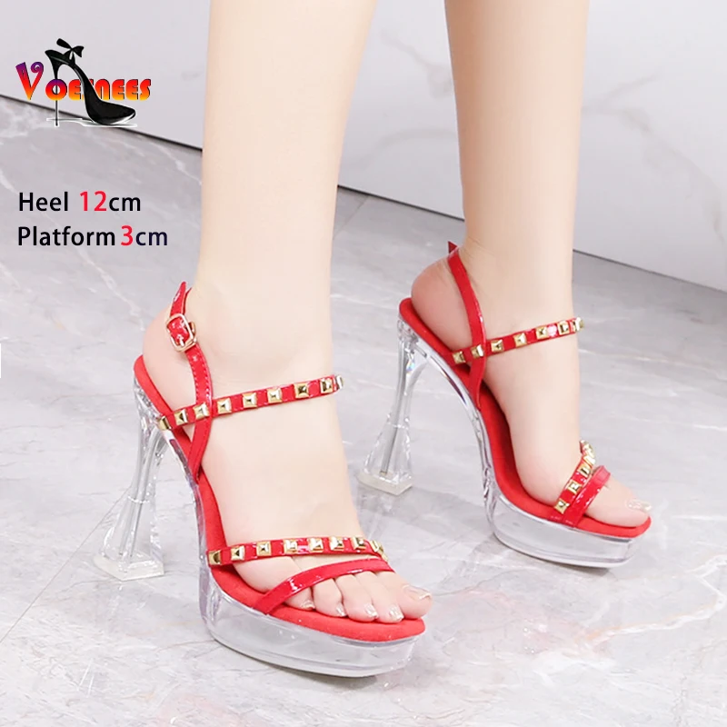 

Женские сандалии с заклепками, прозрачные сандалии на высоком каблуке на платформе с узким ремешком и пряжкой, уличные сандалии, лето 2021, женская обувь для свадебной вечеринки