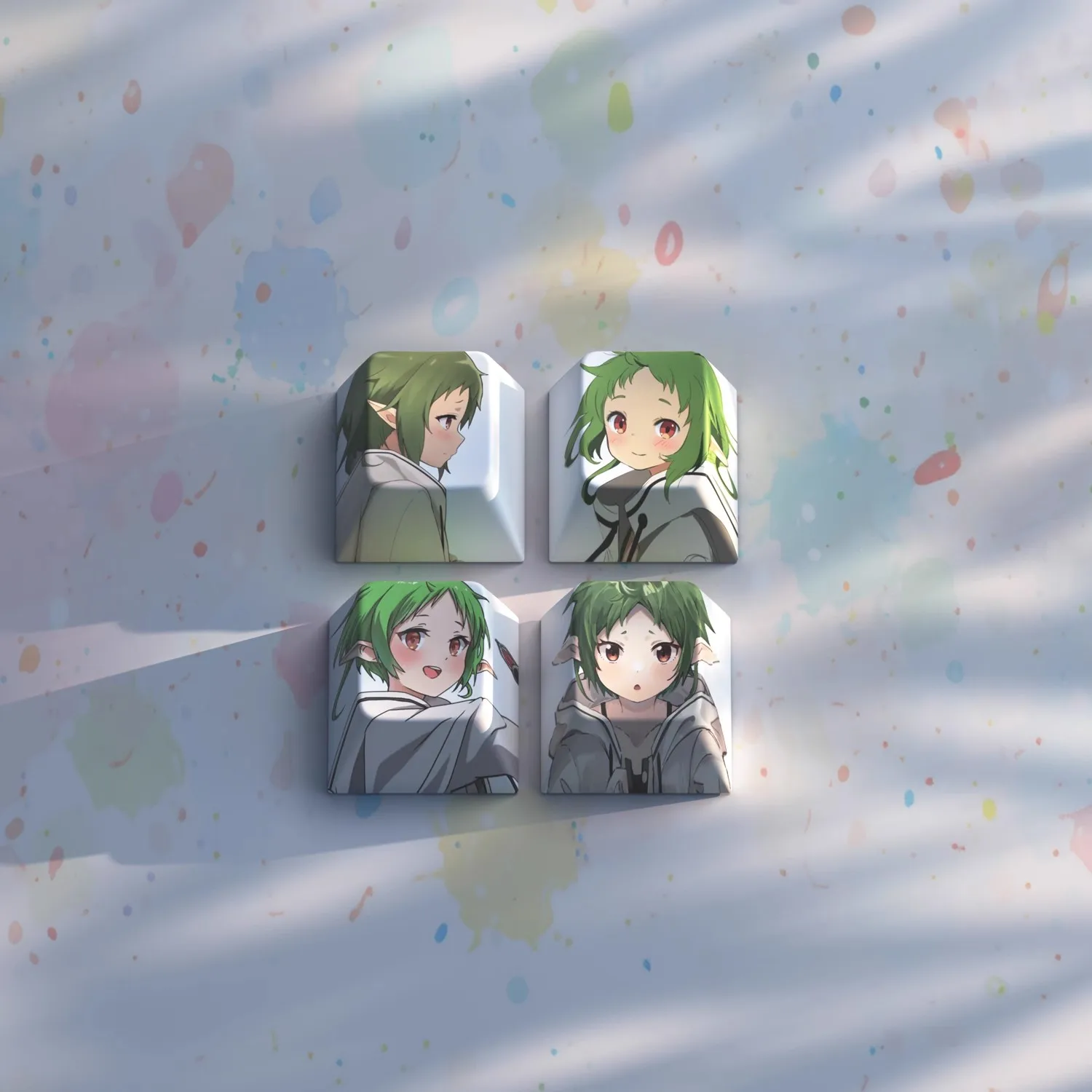 4 teclas/conjunto de teclas de reencarnação sem emprego pbt corante subbed tampas chave cereja perfil anime jogo dos desenhos animados keycap para teclado mx switch