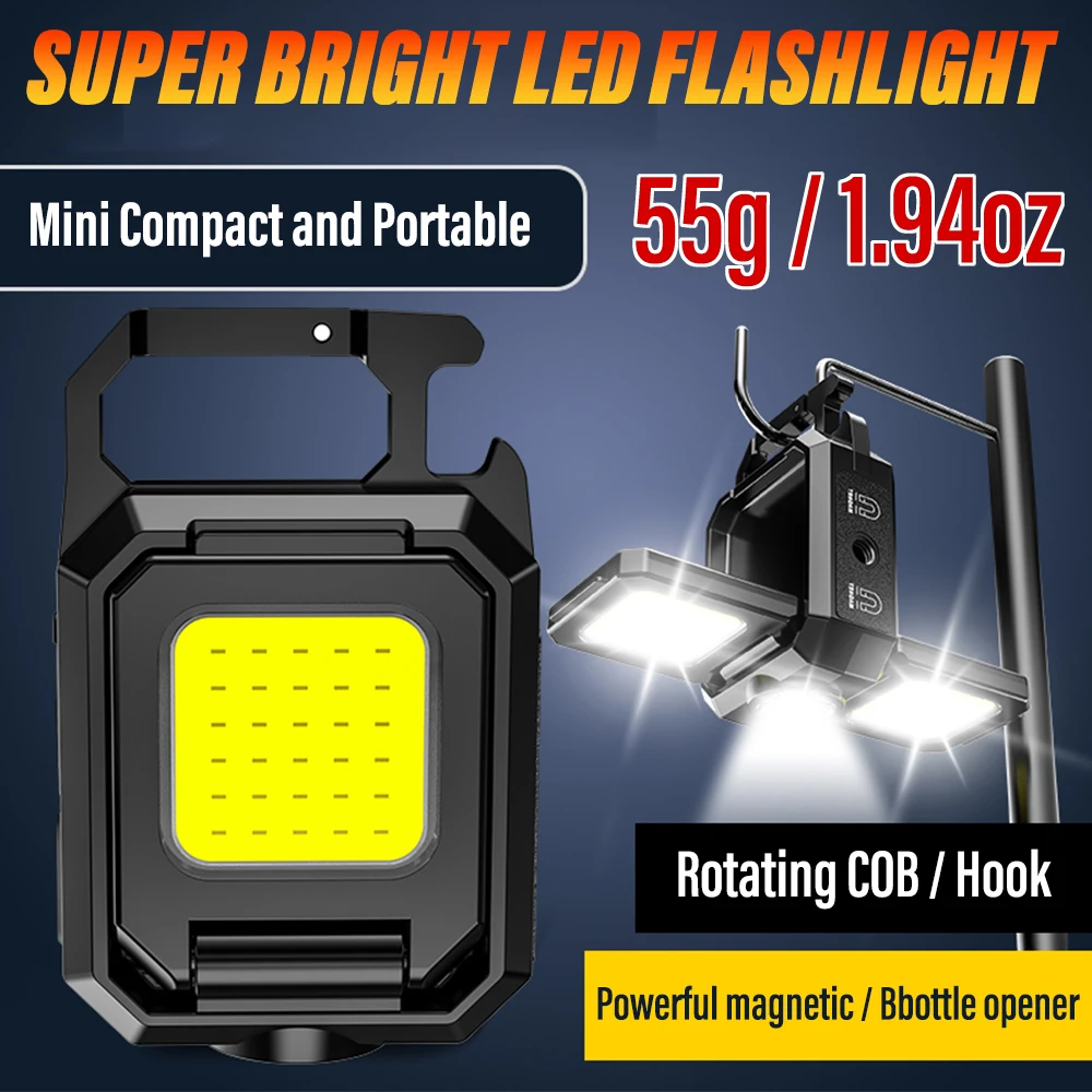 Super Bright LED Flashlight Rechargeable Torch Portable Work Light Outdoor Camping Light with COB Side Light and Magnet