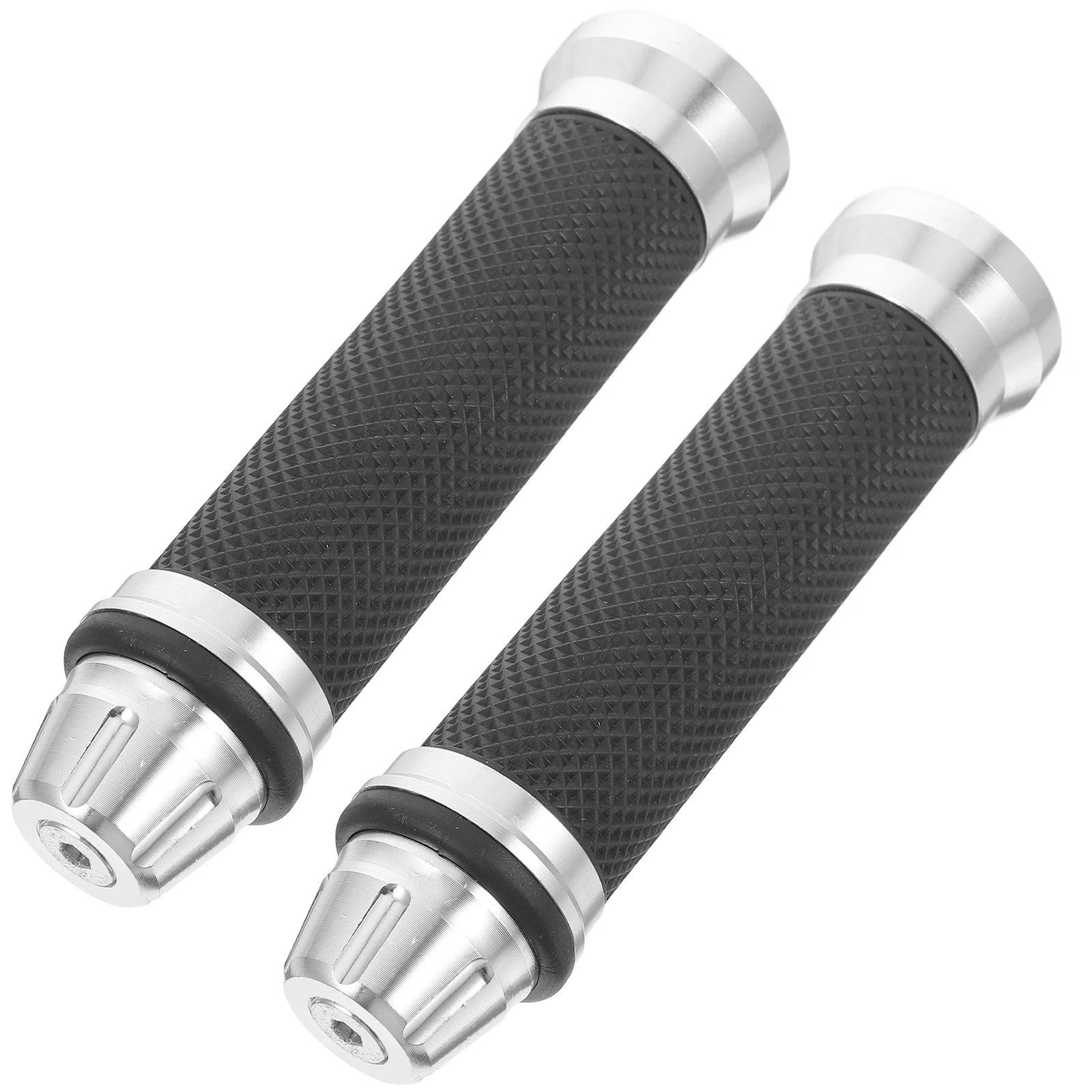 

Motorcycle Handlebar Grips Silver Rubber Aluminum Bike Handles Cycling Accessories Sturdy Materials Textured Hardness Easy