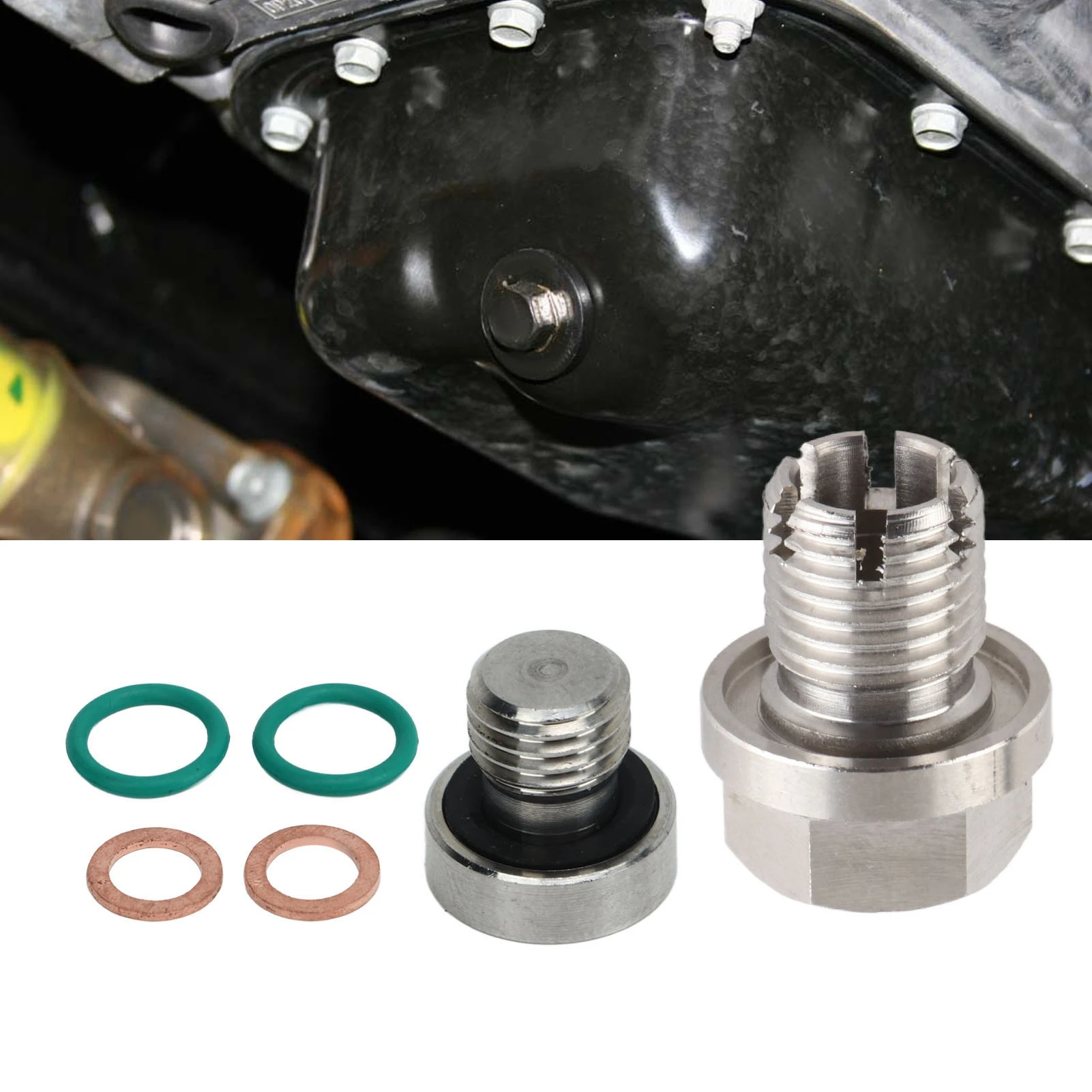 피기백 드레인 플러그 스테인레스 스틸 셀프 태핑 오일 팬 스레드 수리 키트(육각 렌치 O 링 가스켓 M14.1-1.5x15mm 포함)