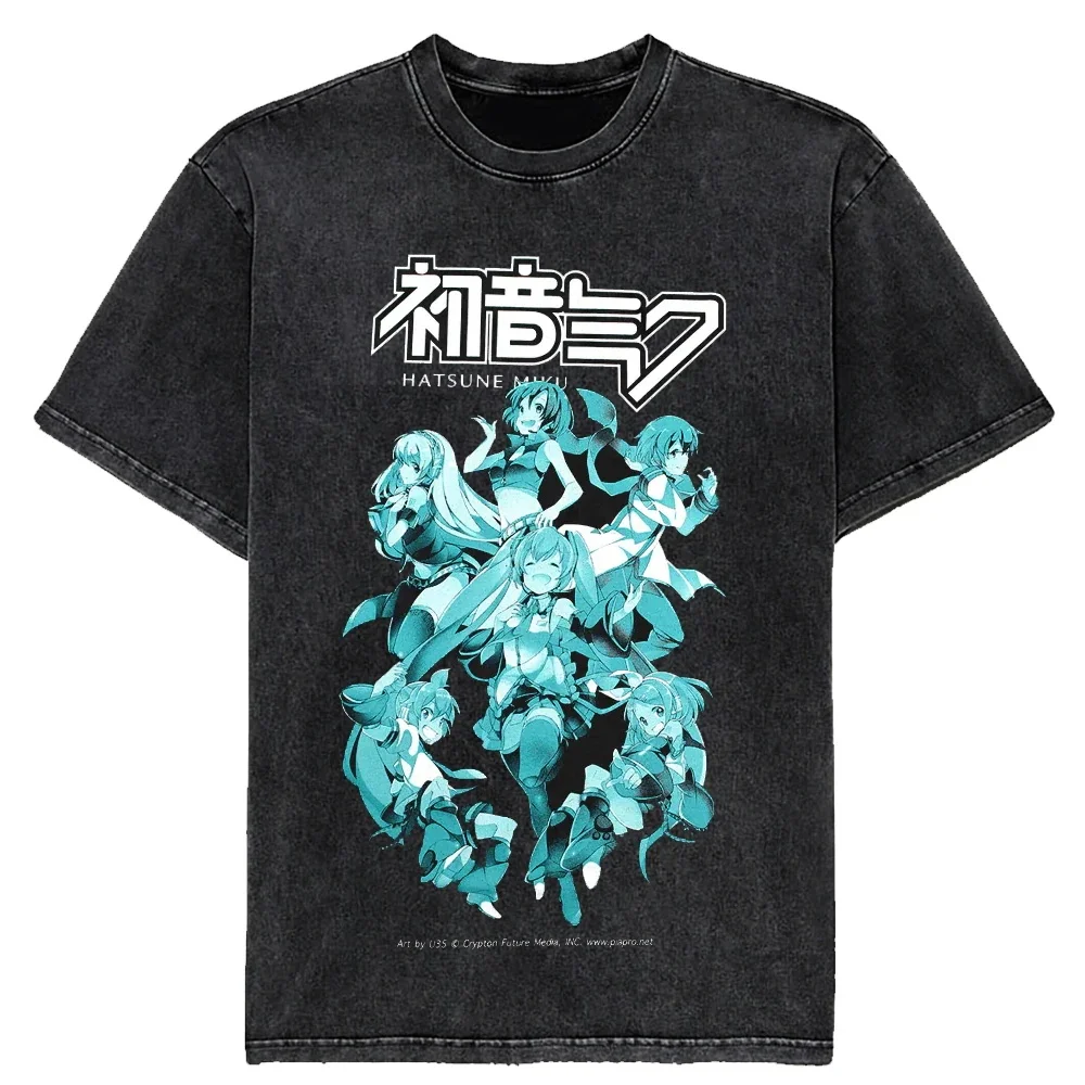 2026 Neues Japanisches Hatsune Miku Anime Bedrucktes Gewaschenes Reines Baumwoll-Retro-Kurzarm-T-Shirt für Männer und Frauen