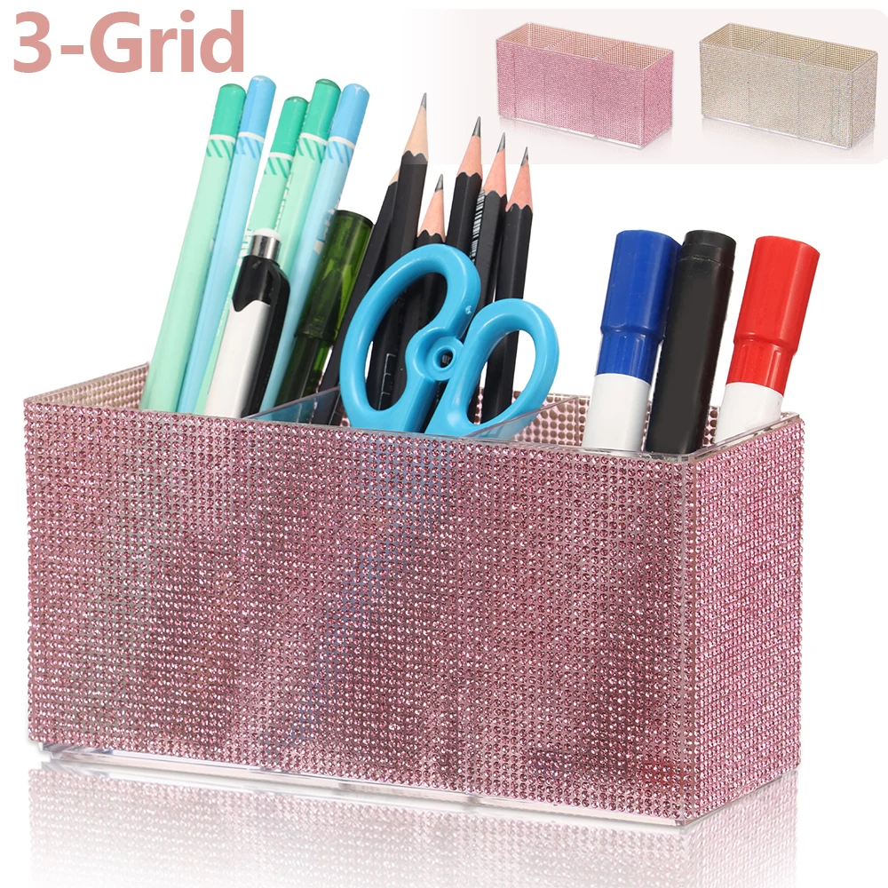 

3-сетчатый блестящий держатель для ручек, акриловый ящик для хранения туалетного столика, держатель для кистей для макияжа, подставка для лака для ногтей, настольные аксессуары, органайзер