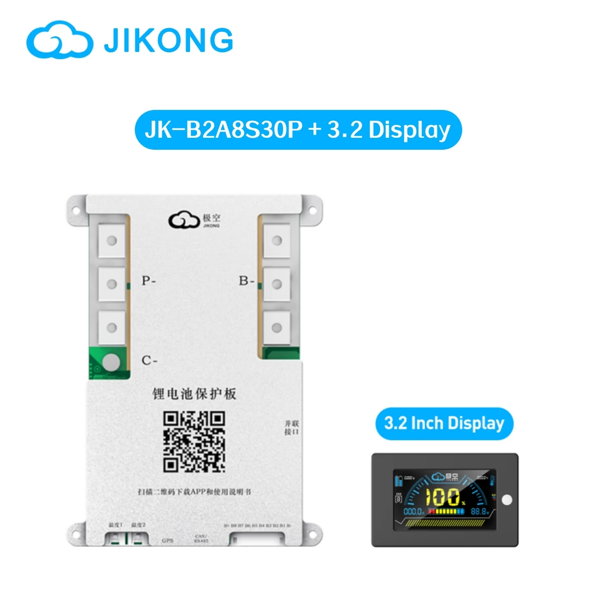 JIKONG Smart BMS JK-B2A8S30P+3.2inch LCD Display 4S-8S Lifepo4 Li-Ion Lto Battery 12V/24V Current 2A Active Balanced BMS 300A