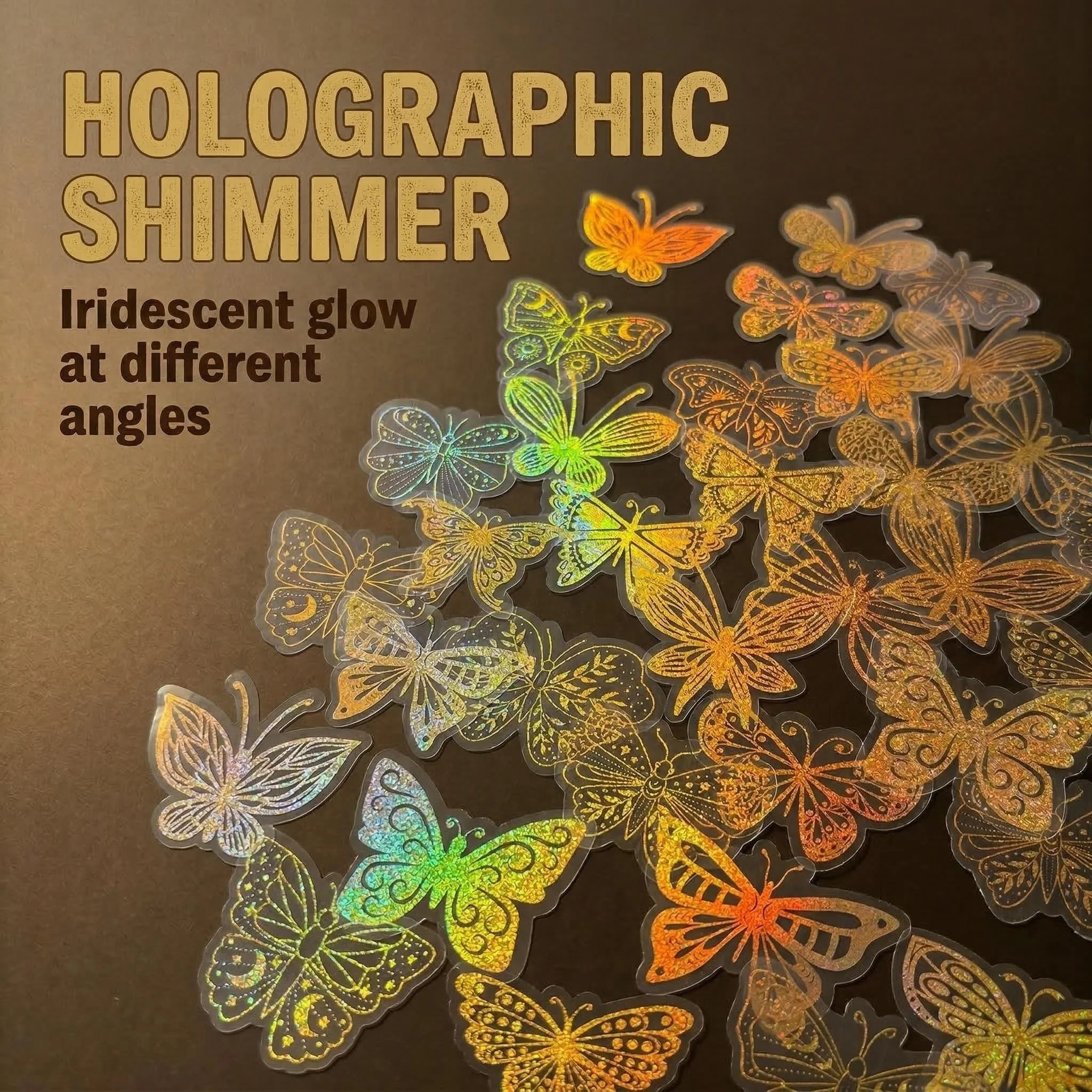 44 Pack Butterfly Stickers PET Transparent Holographic Silver Gold Iridescent Decals for Journal Scrapbook Planner DIY Decor
