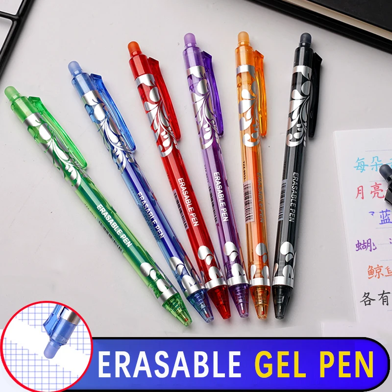 12Pcs 0.5mm Erasable Gel Pens Set 6colors Refill Rod Magic Ink Erasable Pen Washable Handle Office Writing School Stationery