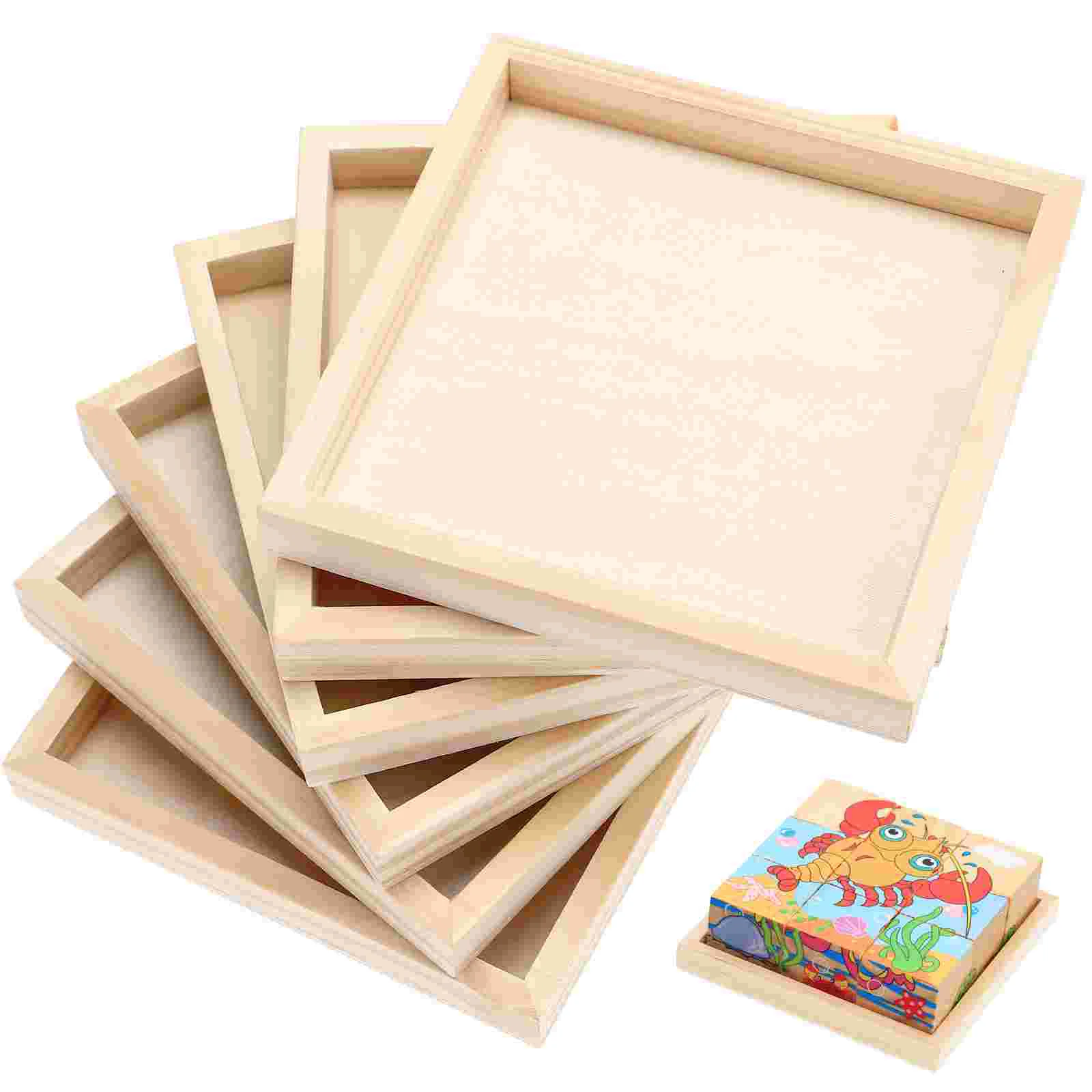 6 Pcs Wood Panel Boards Puzzle Dishes for Hexahedral Painting Wooden Serving Trays Puzzles Crafts Unfinished Box Toy Storage