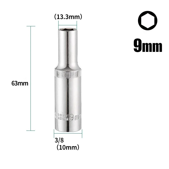 New Practical Deep Socket Hex Socket Drivers 63mm 8-24mm Deep Socket Adapter Hex Socket Silver Socket Wrenches