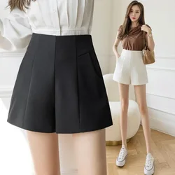 2024 Women's Spring/Summer Casual High Waist A-line Shorts Loose Wide Leg Chiffon Shorts Fashion Women's Black and White Suit Sh