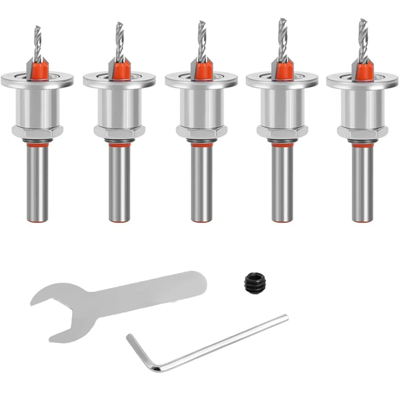 Set mata bor Countersink 5 buah, Set mata bor Countersink, mata bor untuk kayu, mata bor kedalaman bisa disesuaikan