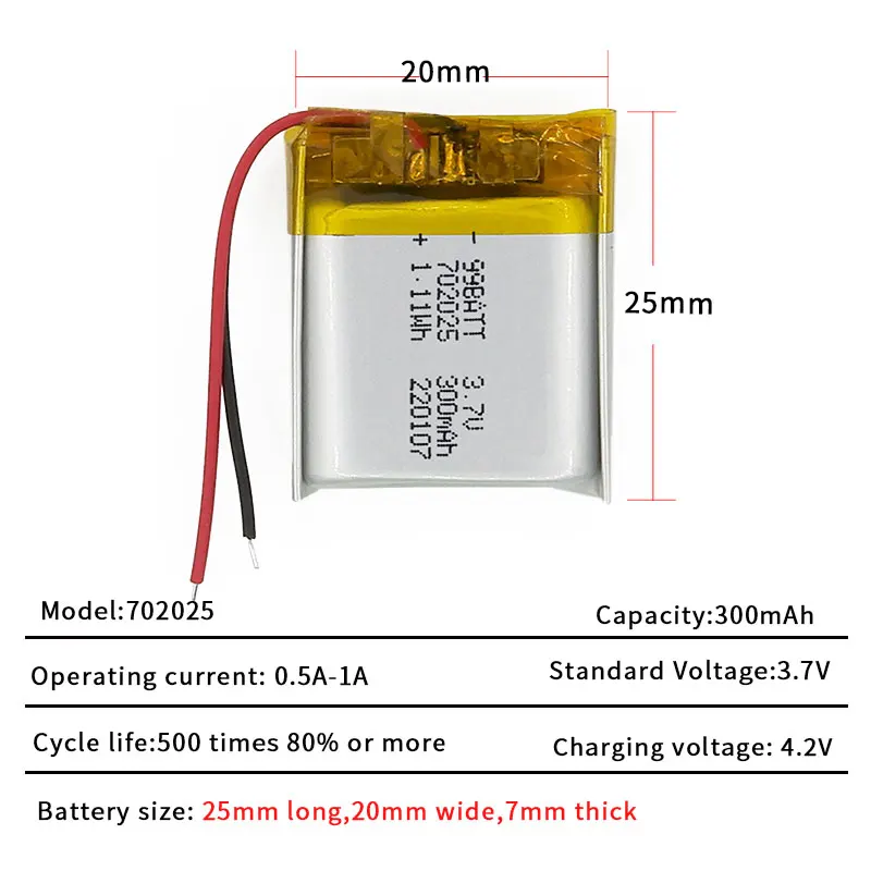 1-10 Pcs 702025 Battery 3.7 V 300mAh 602025 Lithium Polymer Batteries Li Po for Bluetooth Headphones Purifier Card Speaker