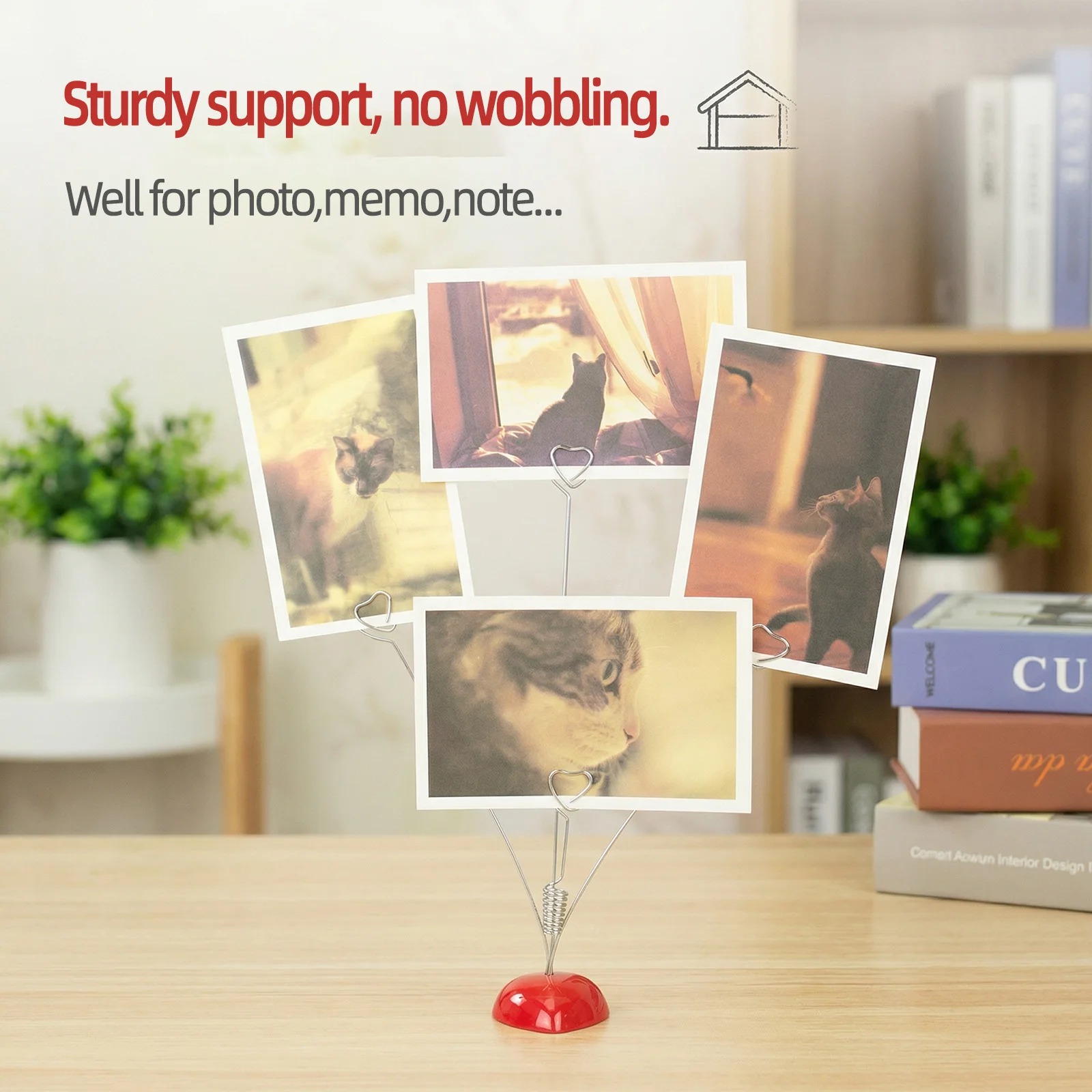 Red Heart Base 4 Heart Wire Photo Clip,Multi Message Memo Holder,Picture Clamp,Table Place Card Holder,Wedding Favo Decoration