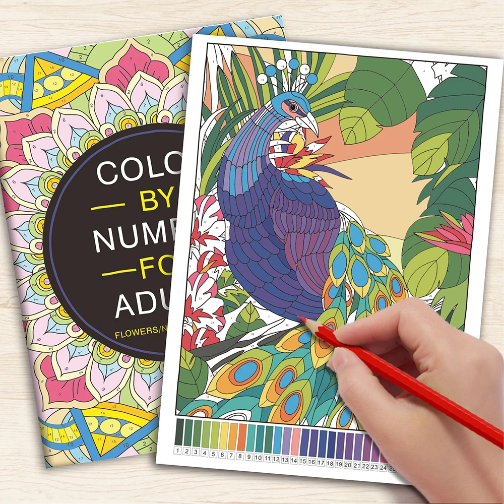 Color by Numbers Coloring Book for Adults, Includes Relaxing Designs Such As Mandalas, Animals, Flowers, Birds