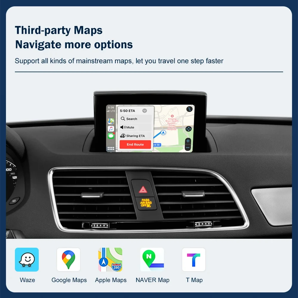 CARABC CarPlay اللاسلكي أندرويد السيارات مع وصلة مرآة AirPlay بلوتوث نظام تحديد المواقع والملاحة لأودي A1 Q3 2012-2018 MMI 2G/3G HN +