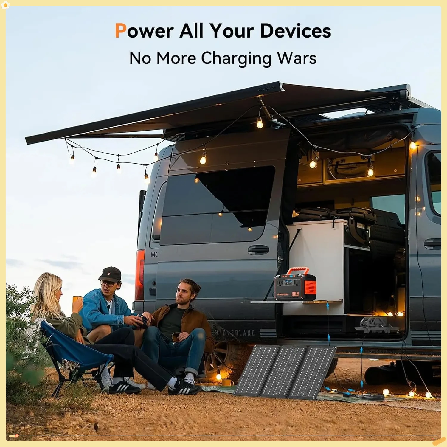 88.8Wh キャンプ用ソーラー発電機、オフグリッド電源用30Wパネル、屋外旅行用AC＆USB付き150Wピーク